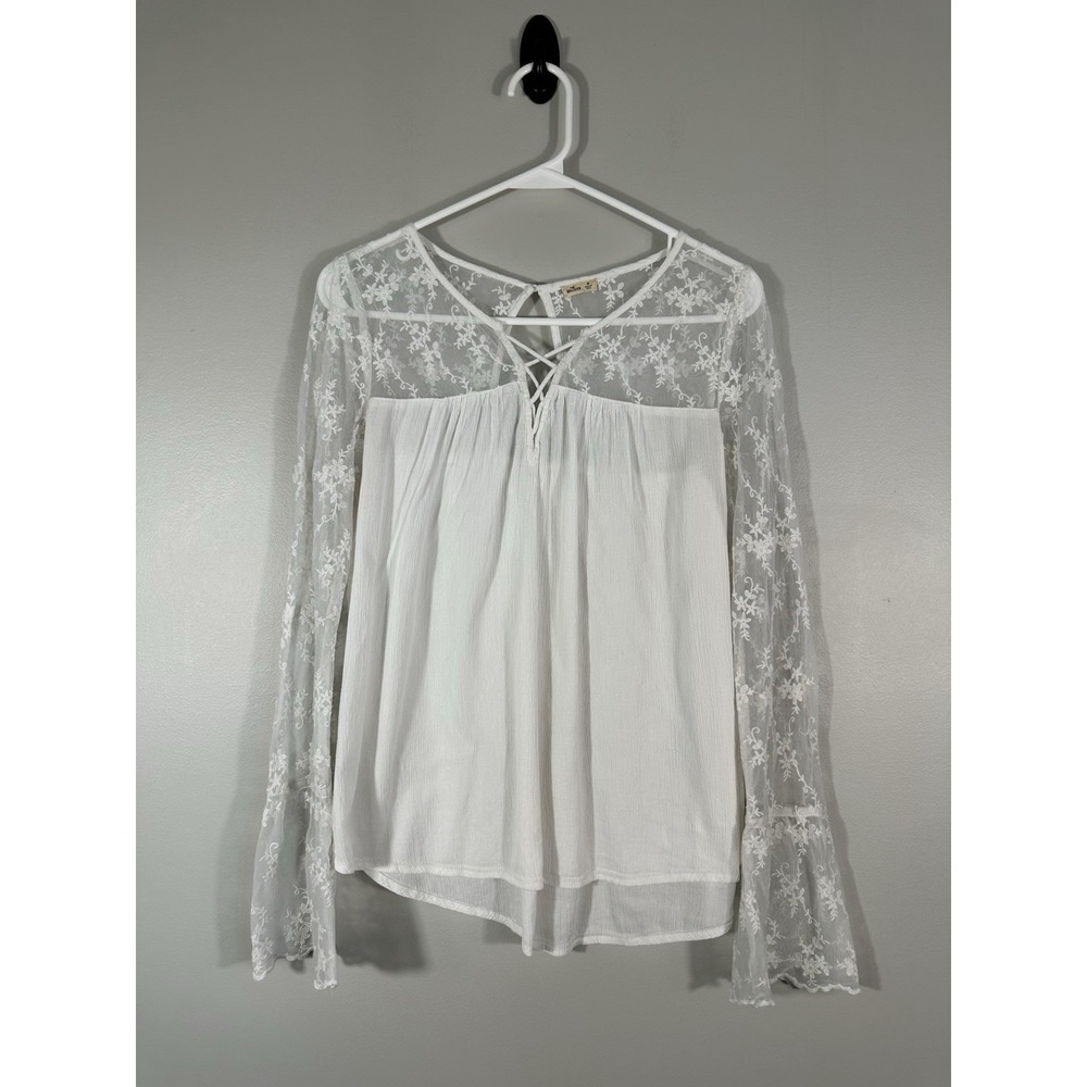 Hollister Top Womens‎ Medium White Mesh Embroidred Boho Fairy Ethereal Festival